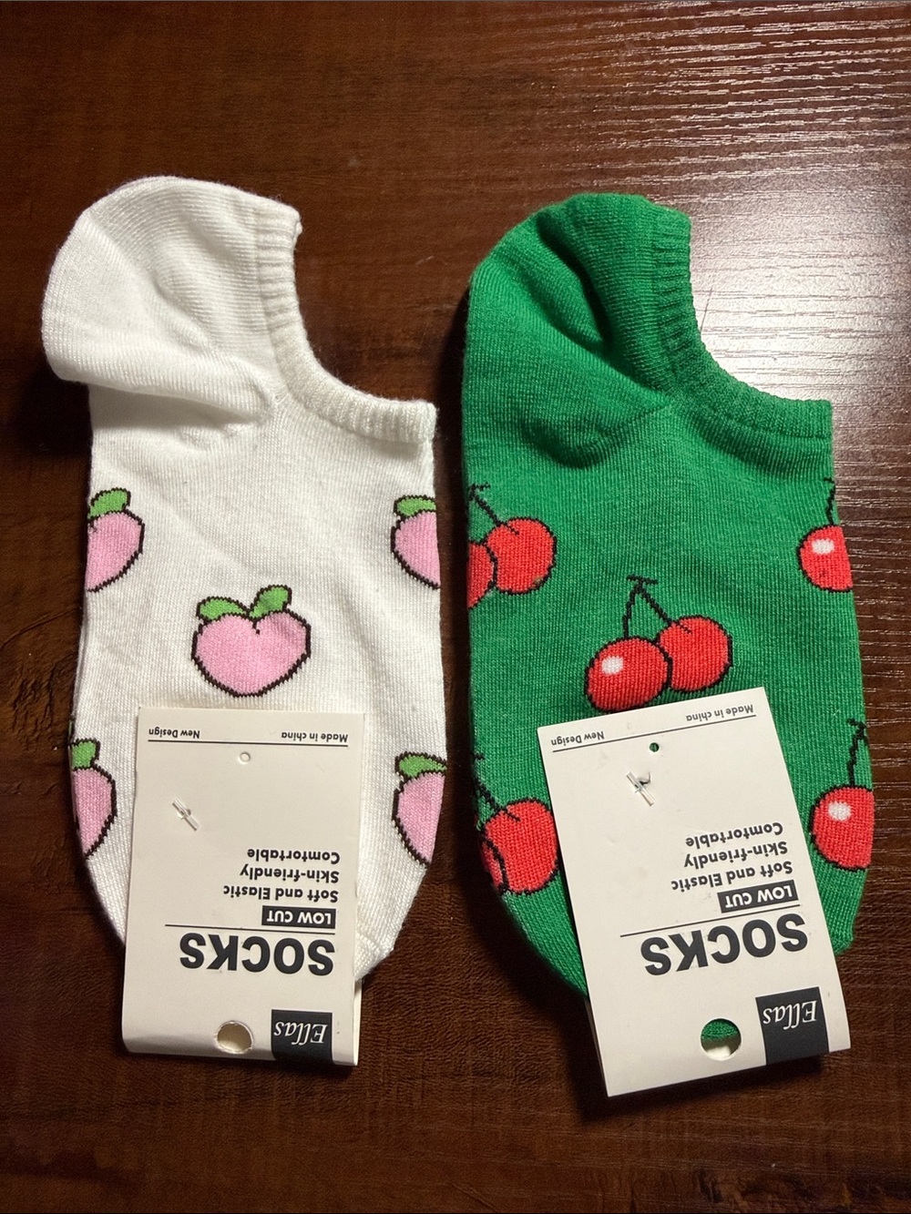 Ellas No-Show Fruit Socks with Peach and Cherry Motif - Low Cut *NWT